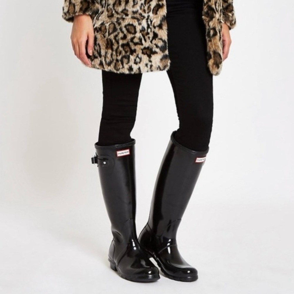HUNTER Women's Original Tall Black Gloss Rain Boots Size 9